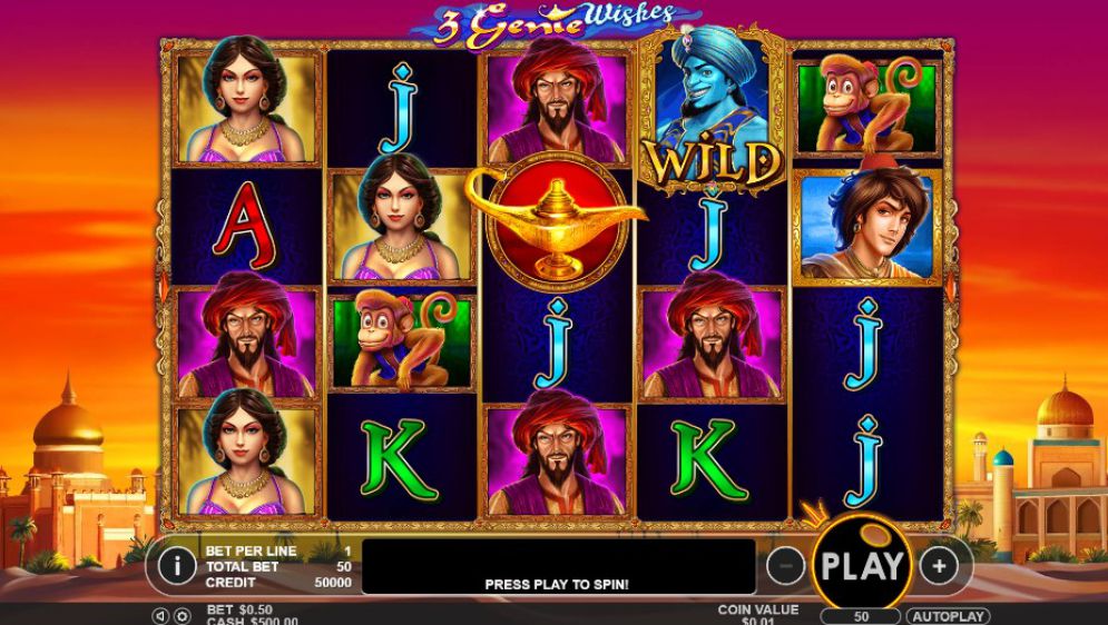 3 Genie Wishes slot gameplay