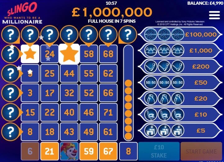 Slingo Who Wants to be a Millionaire Gameplay