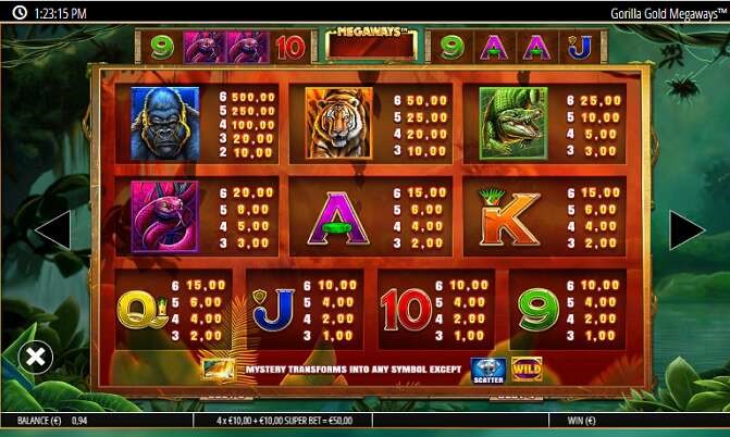 Gorilla Gold MegaWays Slots Symbols