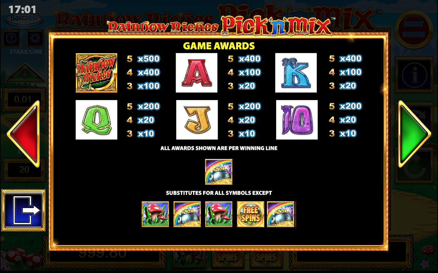 Rainbow Riches Pick n Mix Slot Symbols