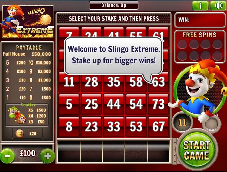 Slingo Extreme Slots Welcome Message