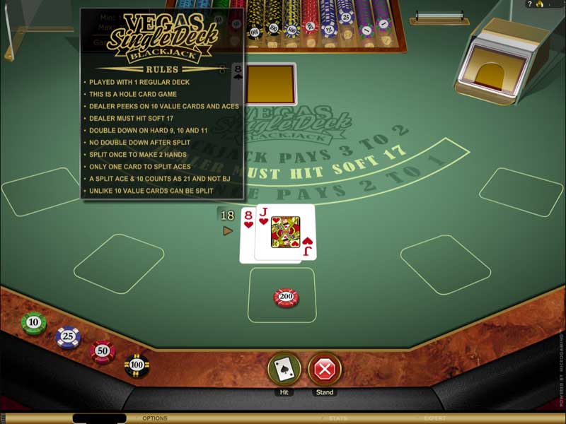 Vegas Single Deck Blackjack Game